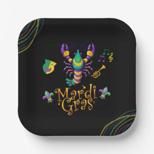Crayfish/trumpet/mask/fleur de lis Mardi Gras Paper Plate