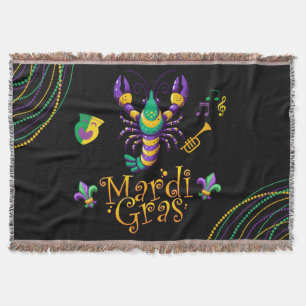 Crayfish/trumpet/mask/fleur de lis Mardi Gras Throw Blanket