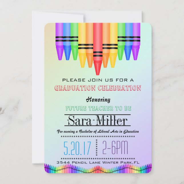 Crayola Rainbow Teacher Graduation Invitation (Front)