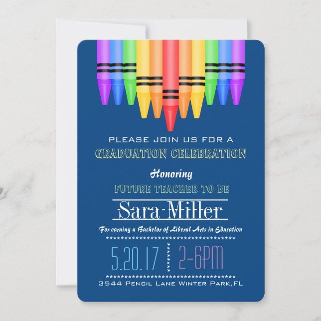 Crayola Rainbow Teacher Graduation Invitation (Front)