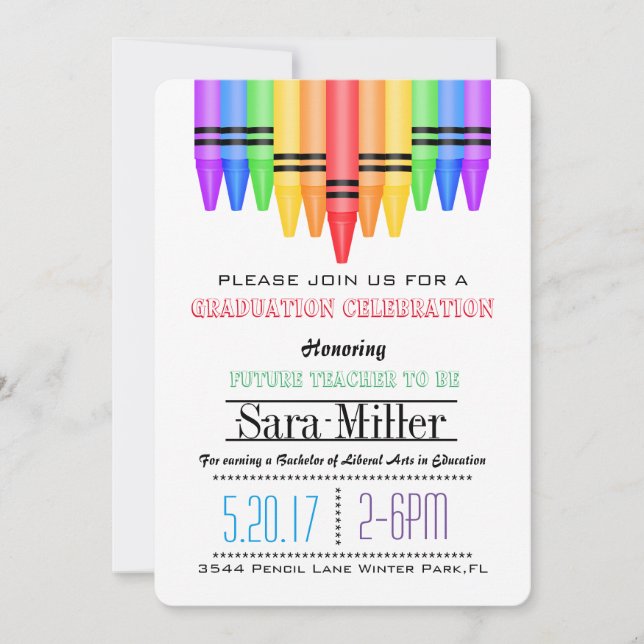 Crayola Rainbow Teacher Graduation Invitation (Front)