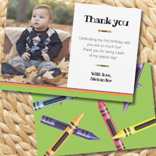Crayon 1st Birthday Green Photo Thank You Card