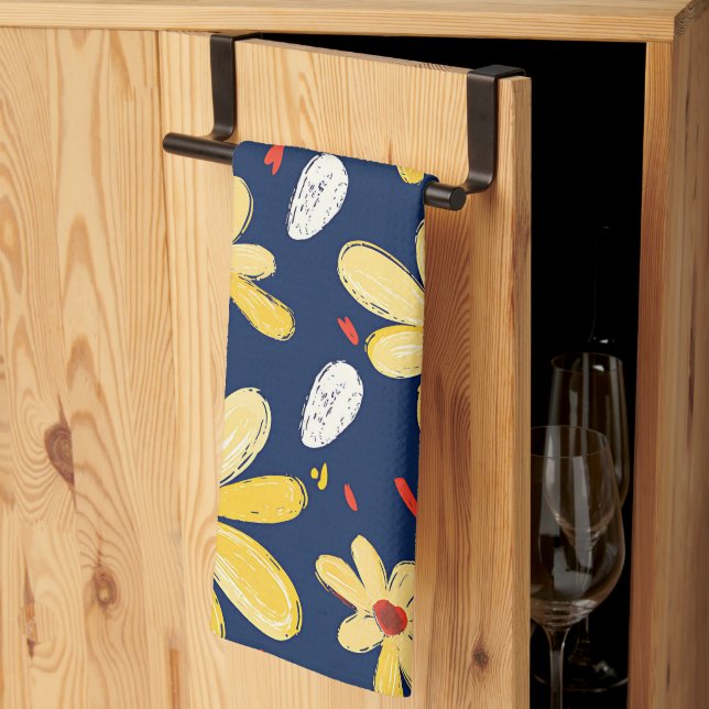 Crayon and Butterfly Flowers Tea Towel (Thirds Fold)