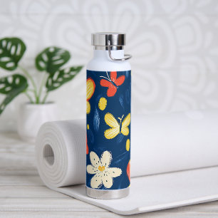 Crayon and Butterfly Flowers Water Bottle