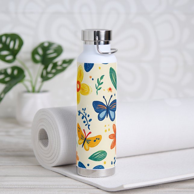 Crayon and Butterfly Flowers Water Bottle (Yoga)