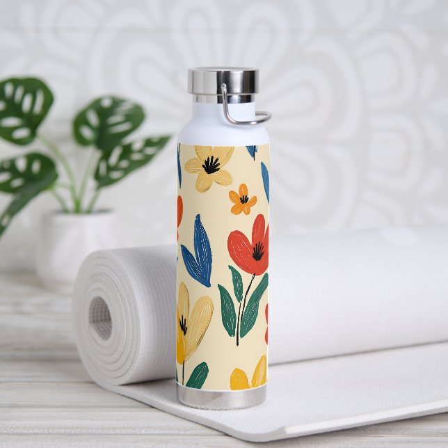 Crayon and Butterfly Flowers Water Bottle (Yoga)