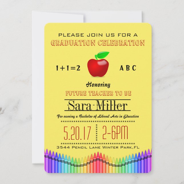 Crayon & Apple Teacher Graduation Invitation (Front)