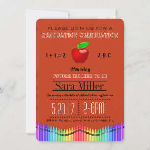Crayon & Apple Teacher Graduation Invitation