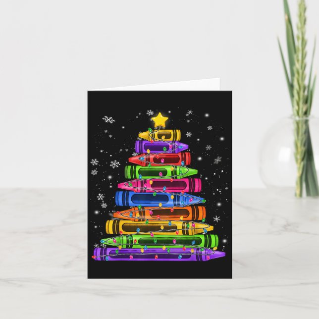 Crayon Christmas Tree Lights School Teacher Studen Card (Front)