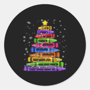 Crayon Christmas Tree Lights School Teacher Studen Classic Round Sticker