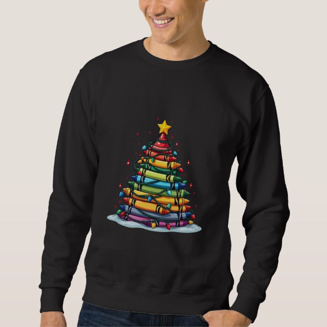 Crayon Christmas Tree Teacher Student Xmas Sweatshirt (Front)