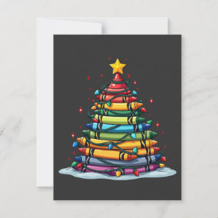 Crayon Christmas Tree Teacher Student Xmas Thank You Card