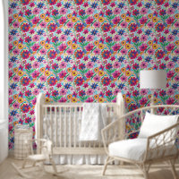 Crayon Colourful Flowers Seamless Pattern