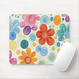 Crayon Doodle Daisy Design Mouse Pad