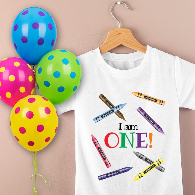 Crayon First Birthday Kids Name Party  T-Shirt (Creator Uploaded)