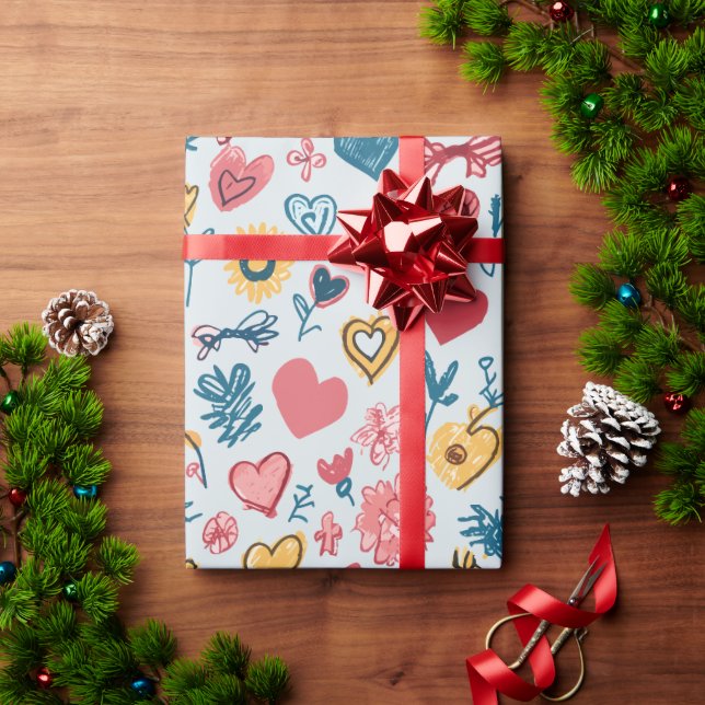 Crayon Hearts and Flowers Wrapping Paper (Holiday Gift)