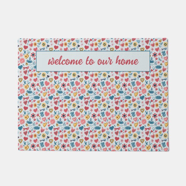 Crayon Hearts & Flowers Doormat (Front)