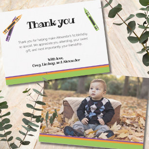 Crayon Kids 1st Birthday Green Photo Thank You Card