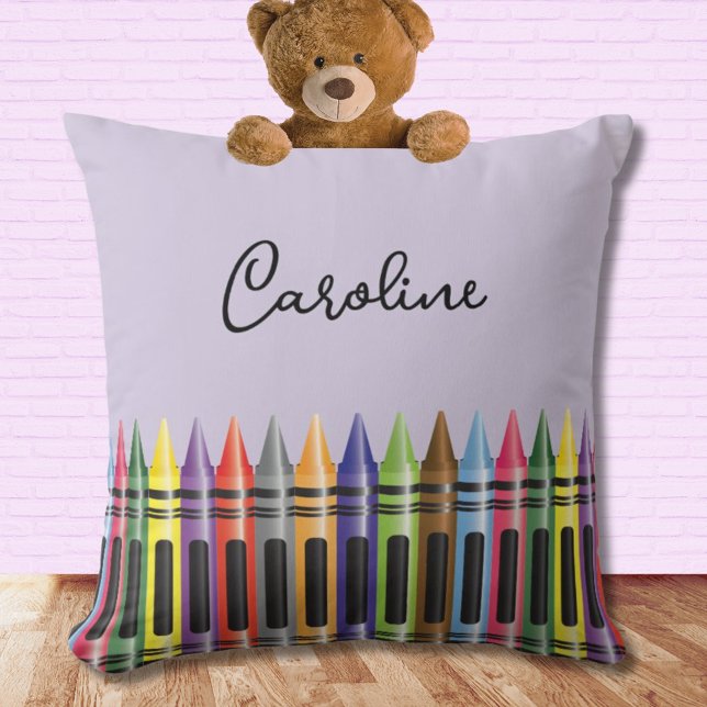 Crayon Kids Purple Classic Script Name Bedroom Cushion (Creator Uploaded)