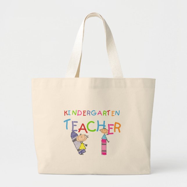 Crayon Kindergarten Teacher Tshirts and Gifts Large Tote Bag (Front)
