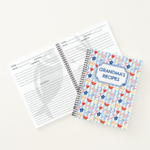 Crayon Kitchen Doodle Retro Cooking Pattern Recipe Notebook