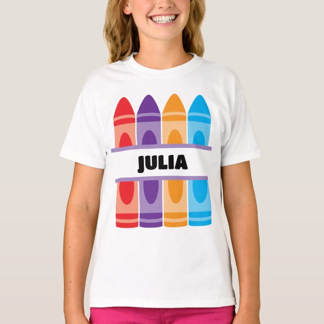 Crayon Name Shirt, Kids School Kindergarten ,  T-Shirt (Front)