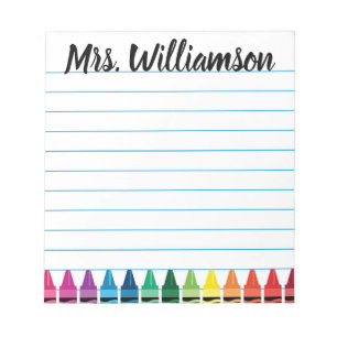 Crayon Notepad, Teacher Notepad, Personalised Name Notepad
