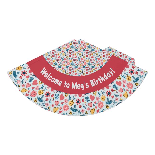 Crayon Pastel Heart & Flowers Party Hat (Front)