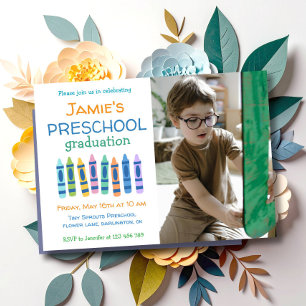 Crayon Photo Preschool Graduation Invitation