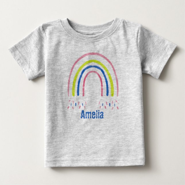 Crayon Rainbow Confetti Personalised Baby T-Shirt (Front)