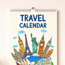 Crayon Style Travel Calendar Cover | Editable Year