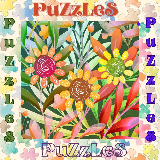Crayon Sunflowers Colourful Greenery Jigsaw Puzzle (Creator Uploaded)