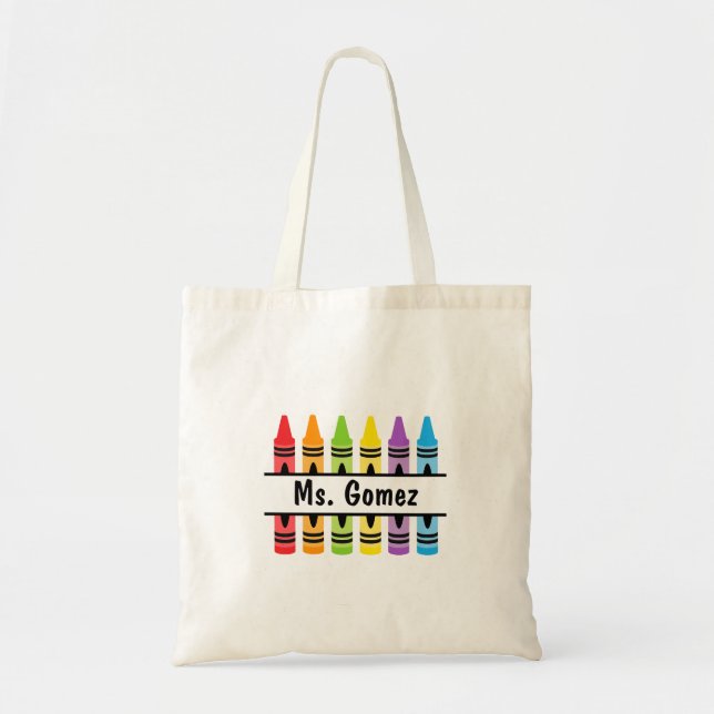 Crayon Teacher's Name Shopping Tote Bag (Front)