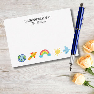 Crayon World Globe Rocket Rainbow Sun Teacher Card