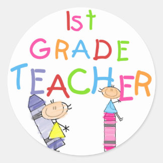 Crayons 1st Grade Teacher Tshirts and Gifts Classic Round Sticker