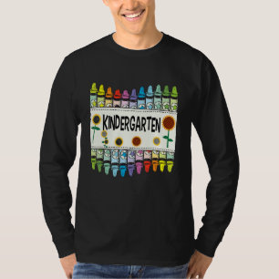Crayons And Flower Teaching Kindergarten T-Shirt