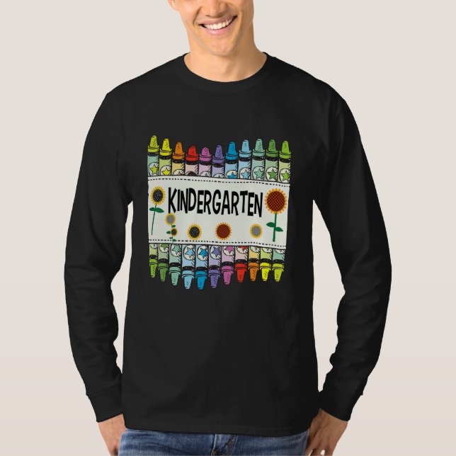 Crayons And Flower Teaching  Kindergarten T-Shirt (Front)