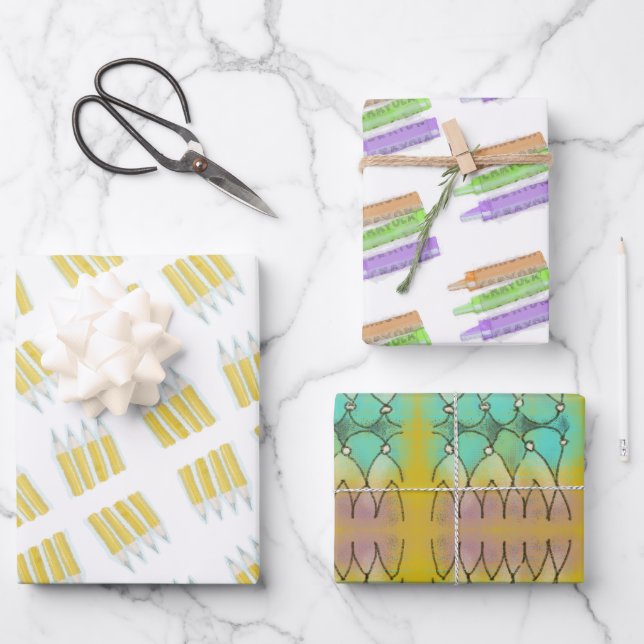 Crayons and pencils & arty doodle wrapping paper (Front)