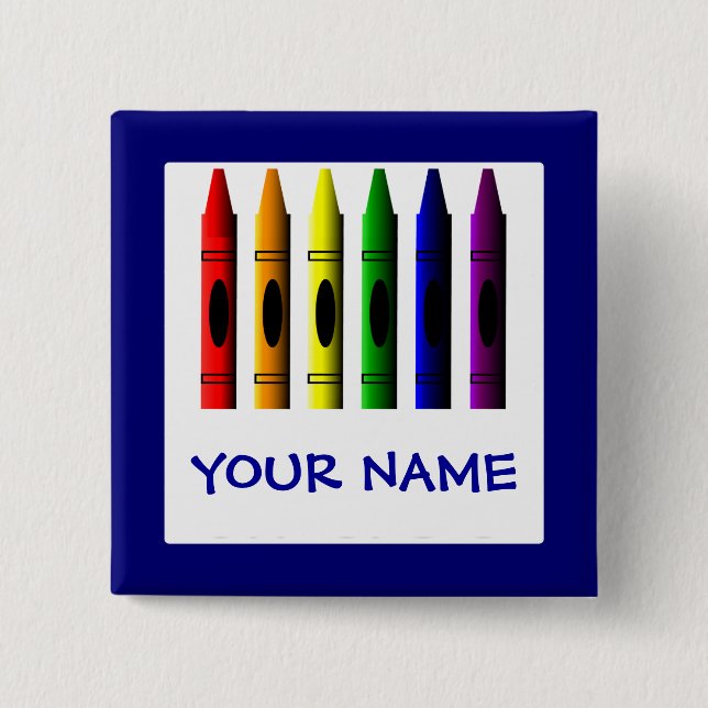 Crayons Cute Blue Name Crayon Button Template (Front)