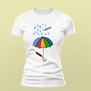 Crayons Drawing Rain and Umbrella T-Shirt