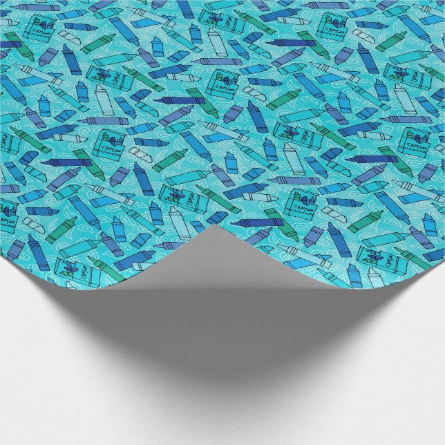 Crayons in Shades of Blue Wrapping Paper (Corner)