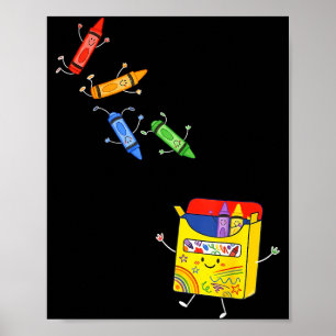 Crayons jumping into box cute school supplies boys poster