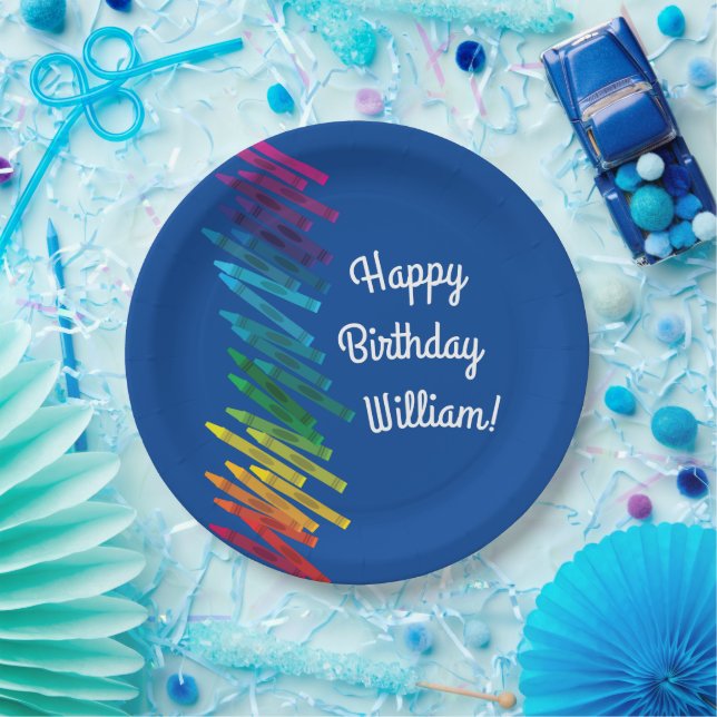 Crayons Kids Birthday Party Art Cute Colourful Paper Plate (Party)