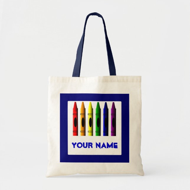 Crayons Name Template Crayon Blue Tote Bag (Front)