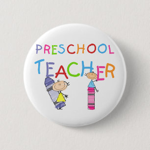 Crayons Preschool Teacher Tshirts and Gifts 6 Cm Round Badge