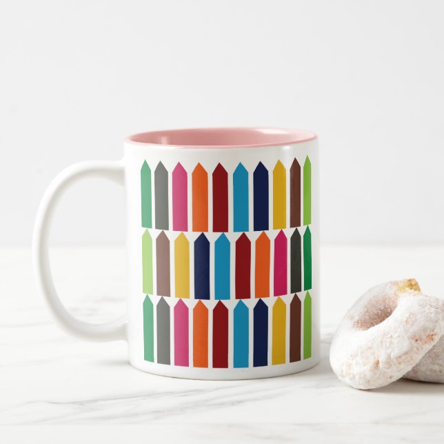Crayons School Kindergarten Teacher Colourful Two-Tone Coffee Mug (With Donut)