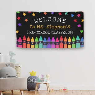 Crayons Stars Colourful Welcome Teacher's Classroo Banner
