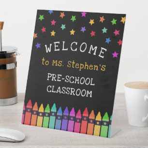 Crayons Stars Colourful Welcome Teacher's Classroo Pedestal Sign