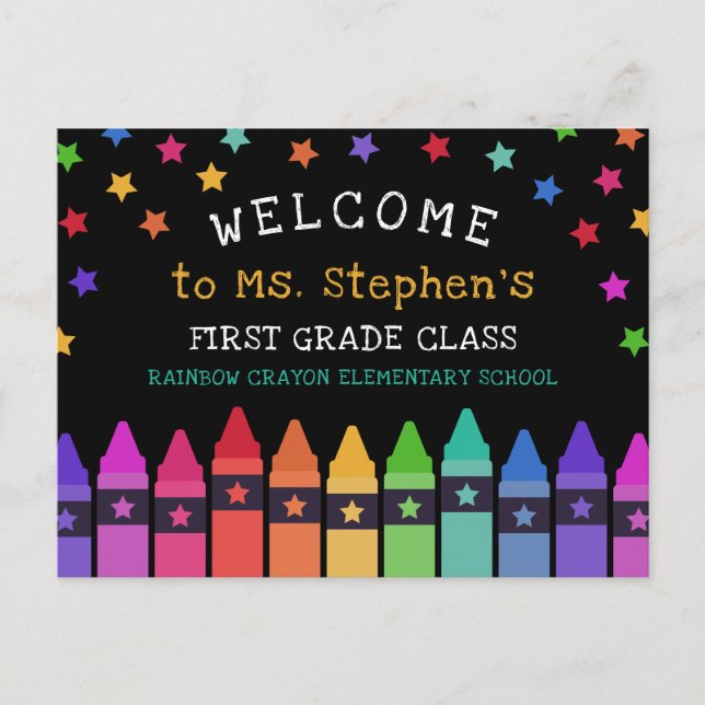 Crayons Stars Colourful Welcome Teacher's Classroo Postcard (Front)