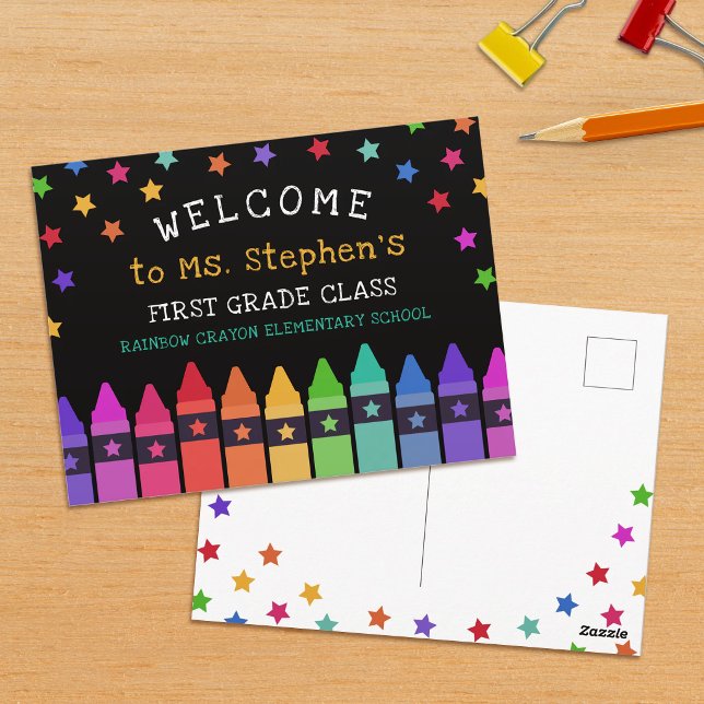 Crayons Stars Colourful Welcome Teacher's Classroo Postcard (Creator Uploaded)
